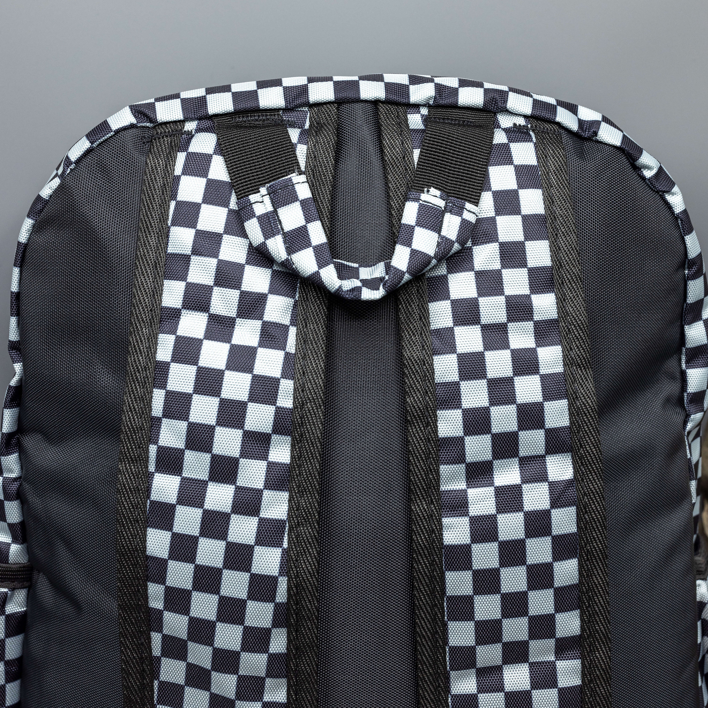 Grey Checkerboard Printed Nylon Backpack With Chain Detail - Vegan ...