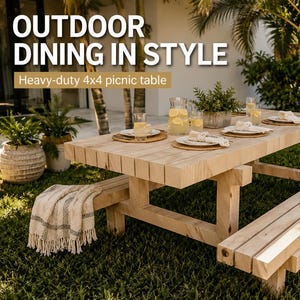 Modern Picnic Table Build Plan | Heavy-Duty 4x4 Lumber Blueprint (PDF Download)