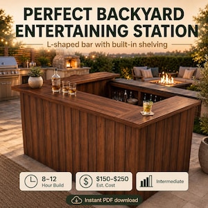 DIY Patio Bar Plan | Outdoor Woodworking Blueprint, Backyard BBQ Station, Bar Cart (PDF Download)