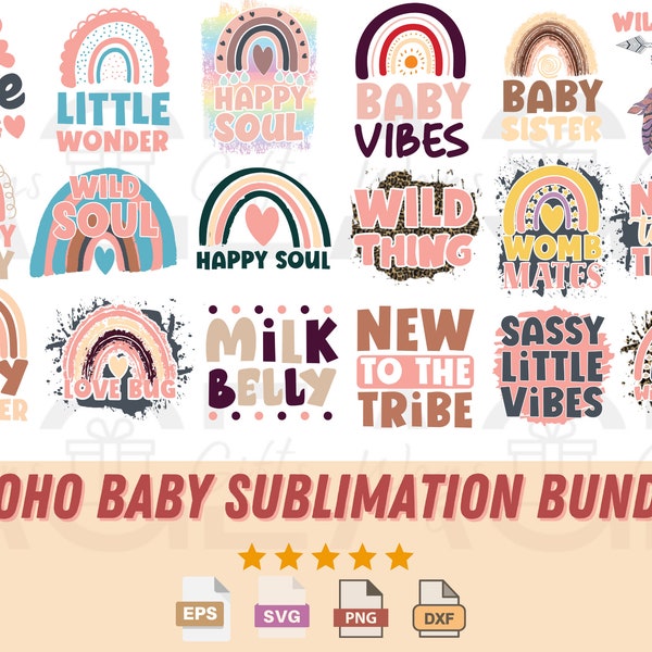Boho Baby Sublimation PNG Bundle: Neutral Rainbow Print for Baby Shower Invitations and Decorations