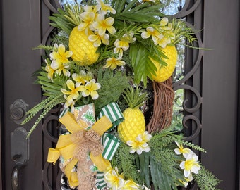 Summer Tropical Wreath, Pineapple Wreath For Front Door, Tropical Decor, Pineapple Decor, Summer Wreath For Front Porch