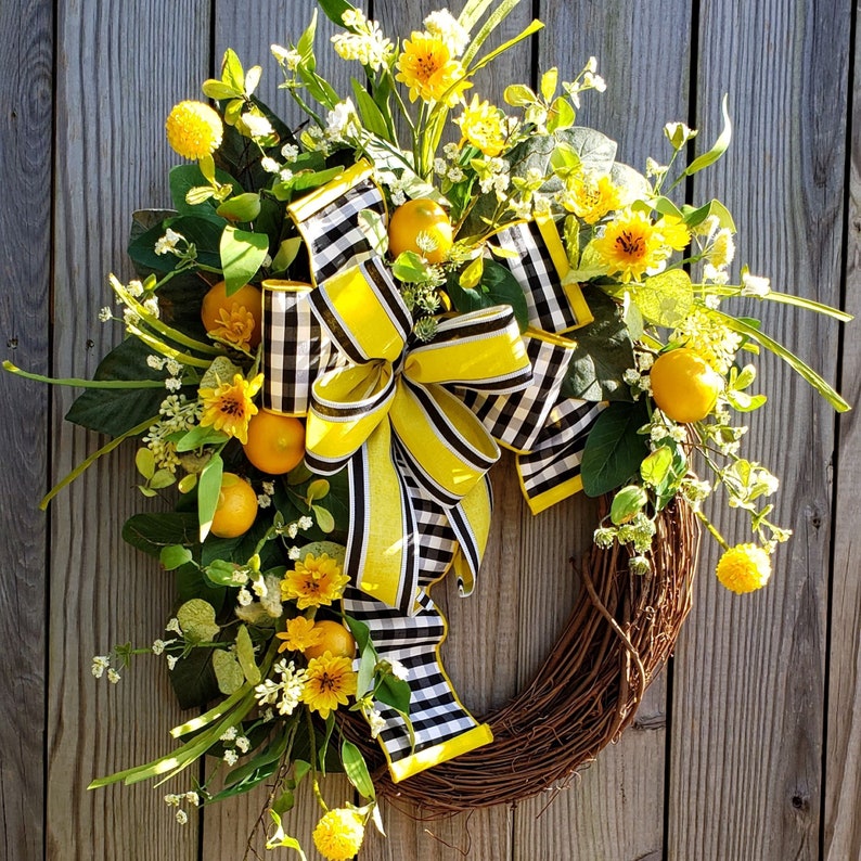 Black White and Yellow Wreath Lemon Wreath Lemon Decor Etsy