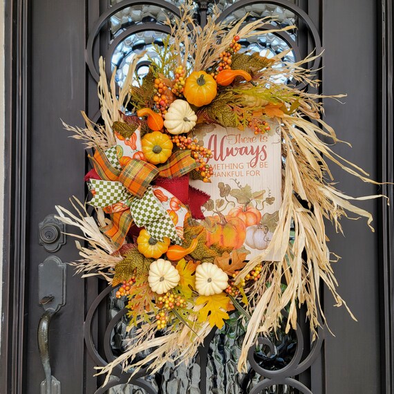Fall Wreath for Front Door Thanksgiving Wreath Autumn | Etsy