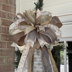 Large Christmas Tree Topper Bow, Platinum,  Champagne, Creme, Gold Tree Topper Bow, Christmas Bow, Christmas Decor,