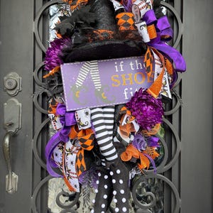 Halloween Whimsical Witch Wreath For Front Door, Halloween Front Porch Swag, Witch Swag For Halloween, Halloween Decor