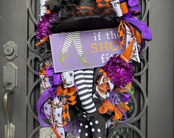 Halloween Whimsical Witch Wreath For Front Door, Halloween Front Porch Swag, Witch Swag For Halloween, Halloween Decor