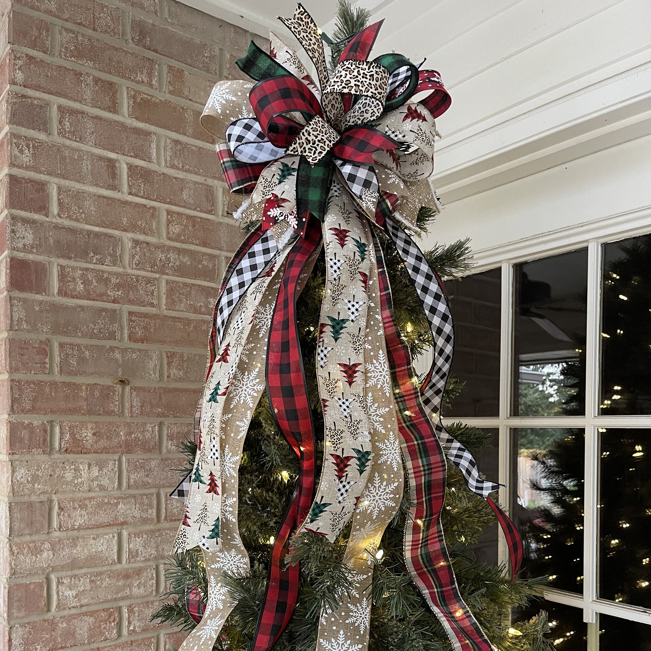Large Christmas Tree Topper Bow, Plaid Christmas Tree Decor, Tree