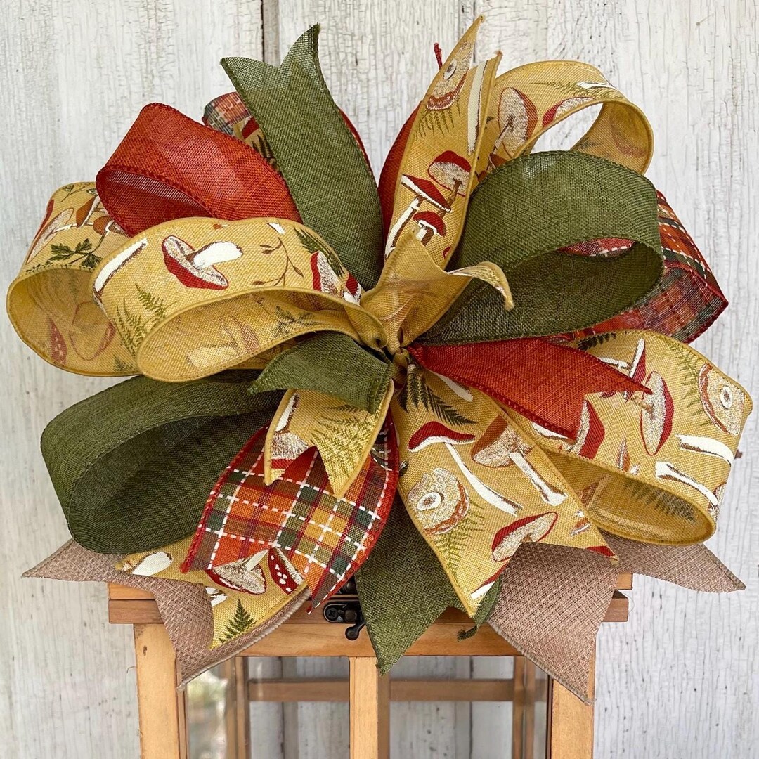 Fall Ribbon Bow Large Fall Bow, Mushroom Themed Ribbons, Thanksgiving Decor, Lantern ...