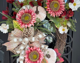 Fall Wreath For Front Door, Sunflower Fall Wreath, Fall Decor For Front Porch, Pumpkin Wreath, Autumn Decor