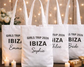 Girls Trip Tote Bag 2026 Personalised, Matching Holiday Travel Tote, Custom Destination Bag, Hen Party Airport Tote, Bride Squad Gift