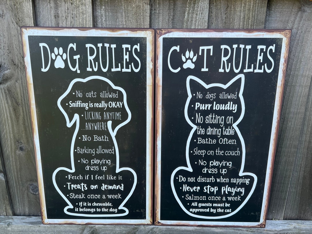 Pet Rules Metal Plaque, Cat Rules Wall Decor, Dog Rules Wall Decor