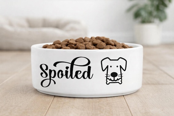 Personalised Spoiled Dog Bowl – Funny Pet Feeding Bowl, Small Ceramic Dog Bowl, Pet Lover Gift