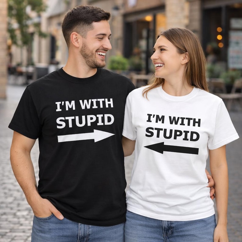 Matching Couple Shirts, I’m With Stupid Shirt, Funny Couple T Shirt, Sarcastic Matching Tees, Boyfriend Girlfriend Gift, Husband Wife Tee zdjęcie 2