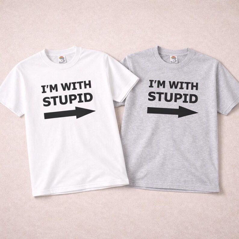 Matching Couple Shirts, I’m With Stupid Shirt, Funny Couple T Shirt, Sarcastic Matching Tees, Boyfriend Girlfriend Gift, Husband Wife Tee White & Heather Grey