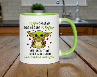 Funny Coffee Mug Coffee Spelled Backwards Is Eeffoc | Cute Green Coffee Mug | Sarcastic Coffee Lover Gift | Funny Morning Mug
