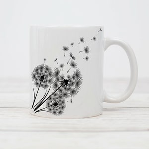 Personalised Dandelion Coffee Mug, Flowers Coffee Mug, Coffee Lovers Mug, Christmas Custom Gift, Gift for Her, Make a Wish Floral Coffee Cup