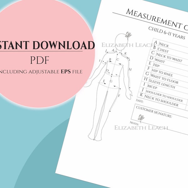 Body measurement chart for dressmakers - Child - Fillable children's measurement Template | PDF Files