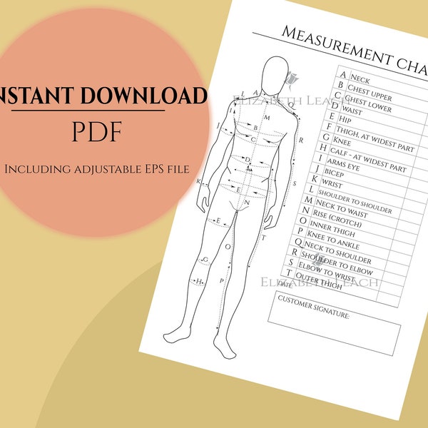 Male body measurement chart for dressmakers/tailors - Male body - Fillable male Measurement Template | PDF File.