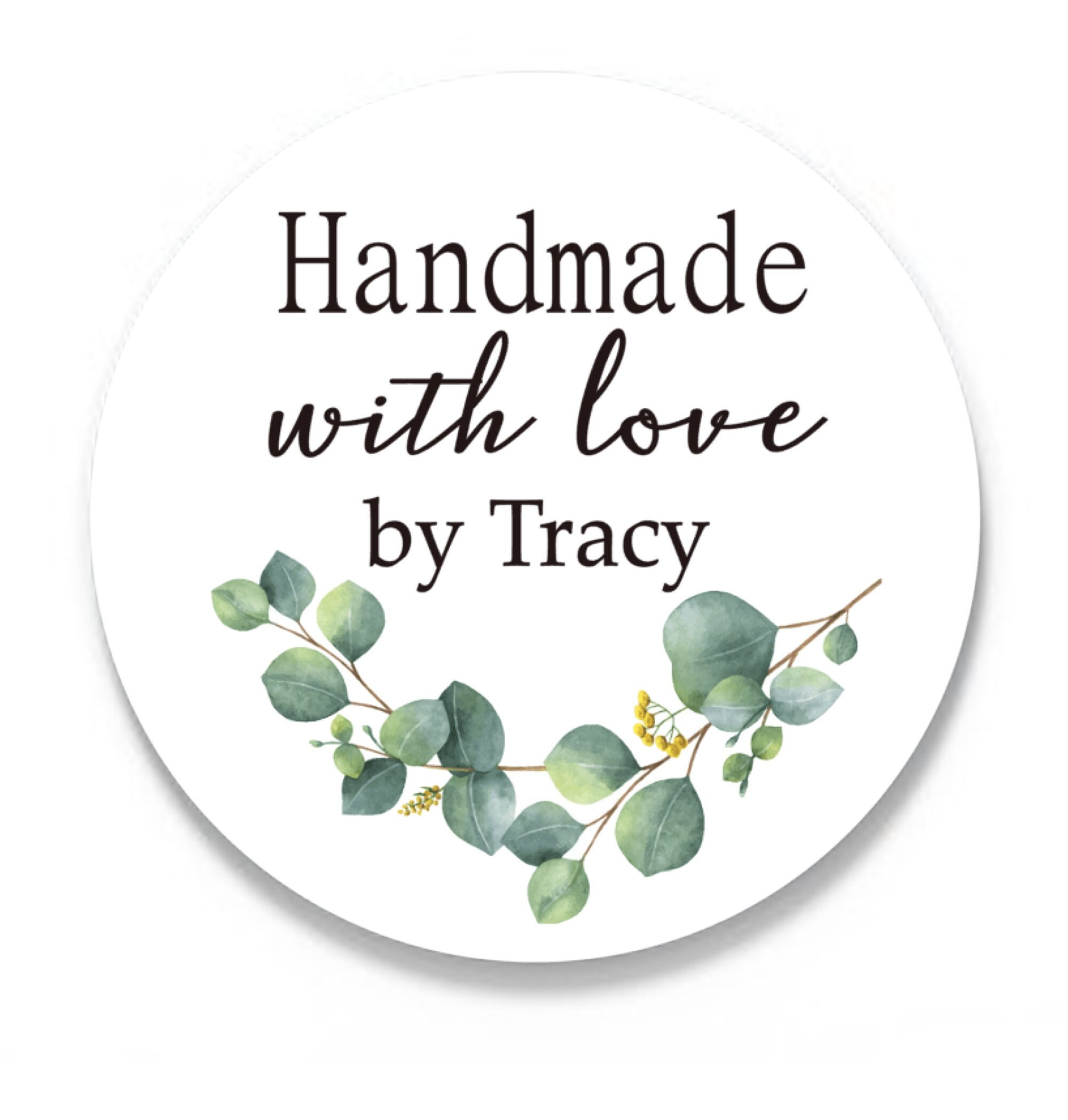 Eucalyptus Handmade with Love Sticker: Personalized Packaging Label