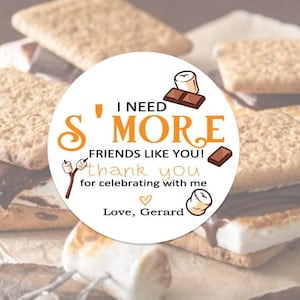 Etiquetas personalizadas para presente de aniversário S'more Etiquetas de agradecimento para lembrancinhas Etiquetas para sacolas de festa de aniversário Etiquetas para presente de marshmallow Etiquetas personalizadas para S'more