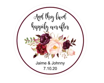 Floral Stickers Wedding Favour Gift Stickers Burgundy Flower Labels Watercolour Flower Thank you Stickers