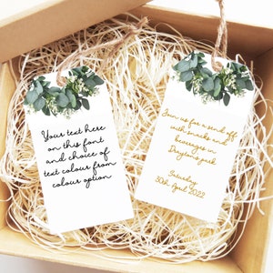 Etiqueta de presente personalizada para qualquer ocasião, vegetação, eucalipto, etiqueta de presente de agradecimento para casamento, aniversário, chá de bebê. Qualquer etiqueta de favor de texto