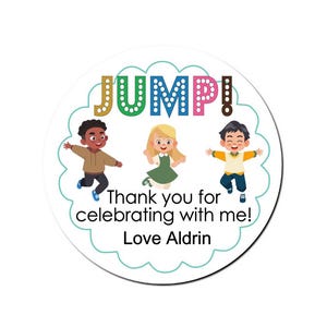 Personalised Trampoline Birthday Stickers Thank you Favor Stickers Jump with me stickers Trampoline Birthday Stickers Sweet Favor stickers