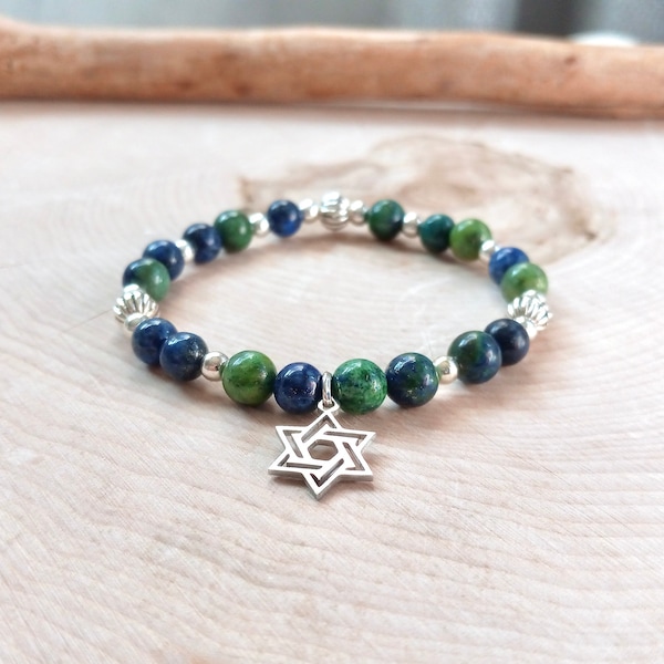 Jewish Bracelet, Silver Star of David, Hebrew Jewelry, Eilat Stones, Hebraic Gifts, Judaica, Natural Gemstone, Magen, Shield of David Charm