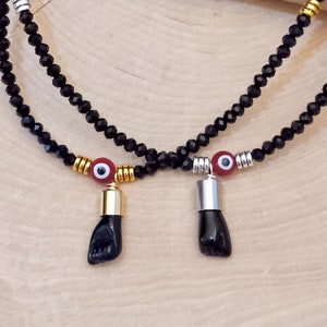Black Azabache Necklace, Mal De Ojo, Evil Eye, Necklace, Collar De Cristal De Mano Negro, Proteccion De Azabache, Amuleto De La Buena Suerte