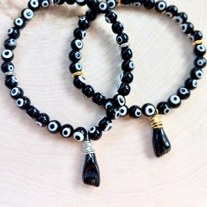 Black Evil Eye Bracelet, Azabache Mal De Ojo Bracelet, Mano Negra, Pulsera Para Niños, Plata y Oro, Child Proteccion, Spanish, Buena Suerte
