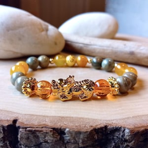 Pixiu Bracelet, Feng Shui Bracelet, Piyao Power Dragon Bracelet, Yellow Gold Agate, Citrine, Good Luck, Protection, Wealth & Prosperity
