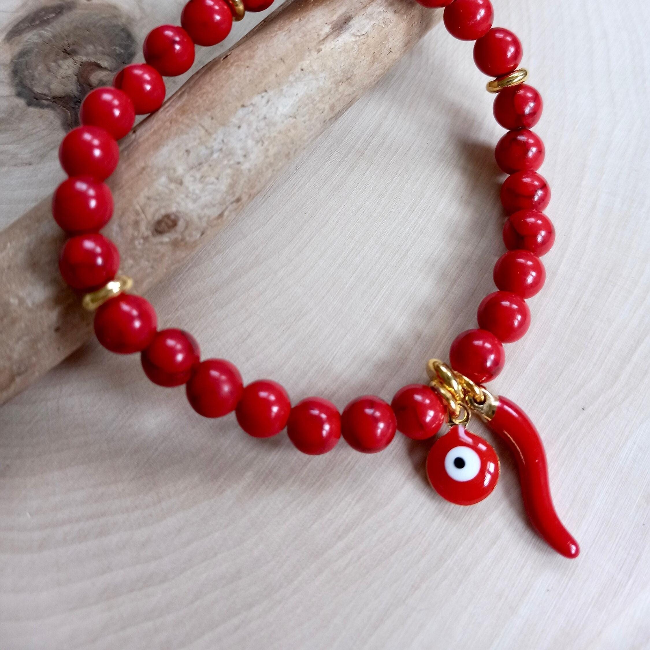 Red Horn Bracelet, Italian Cornicello & Malocchio, Good Luck, Evil Eye Protection, Prosperity, Slim Design, Gifts for Her, Hot Chili Pepper