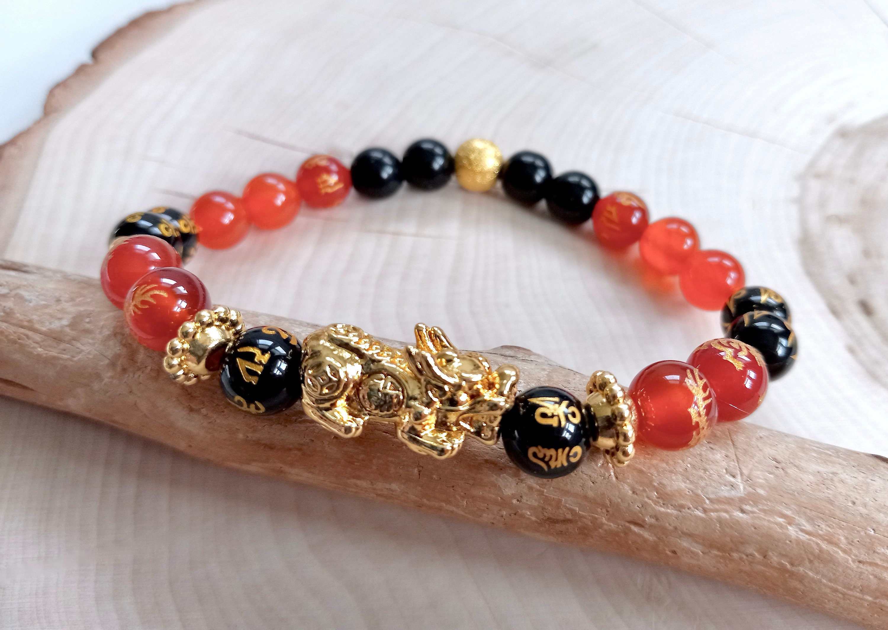 Chinese Pixiu Bracelet, Feng Shui Bracelet, Red Agate and