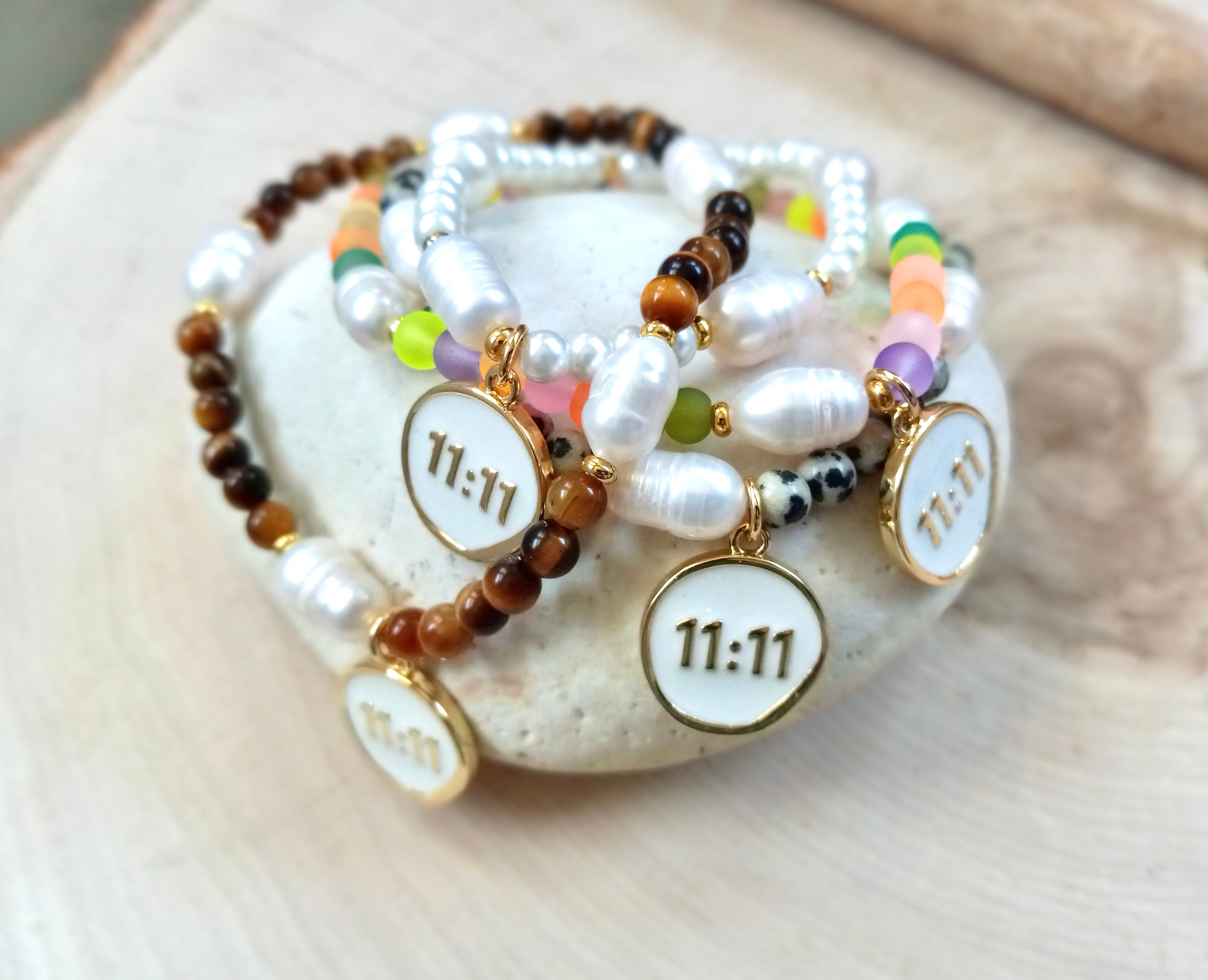 111 angel number bracelet, clay beads, handmade