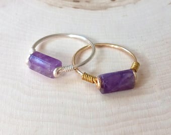 Amethyst Gemstone Ring, Purple Gemstone Ring, Emotional Balance, Statement Ring, Silver or Gold Bands, Handmade Wire Wrap, All Sizes