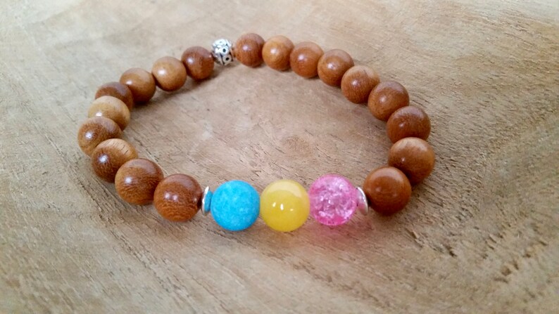 Pan Pride LGBTQ Wood Bead Bracelet w Pink Yellow Light Blue ~ Omnisexual Poly Gender-Blind Transitioning Genderfluid They Them Ze Xe Zim