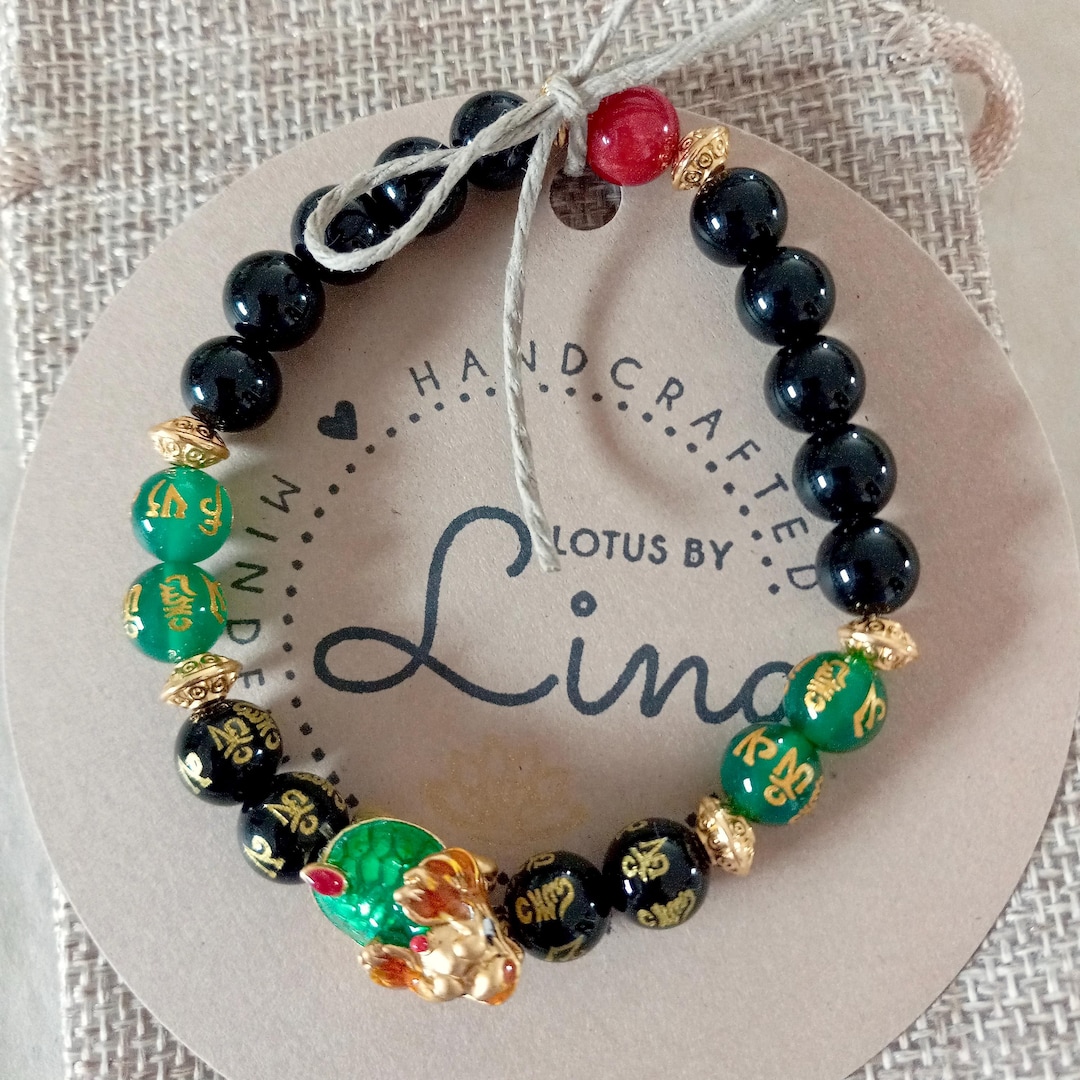 Turtle Pixiu Bracelet, Feng Shui Bracelet, Matte Gold Pixiu Dragon