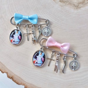Guardian Angel Baby Pin, Silver,  Custom Saint Charm, Decorative Baby Pin, Heirloom Crib Pin, Choose Your Charms, Newborn, Infant Baby Gifts