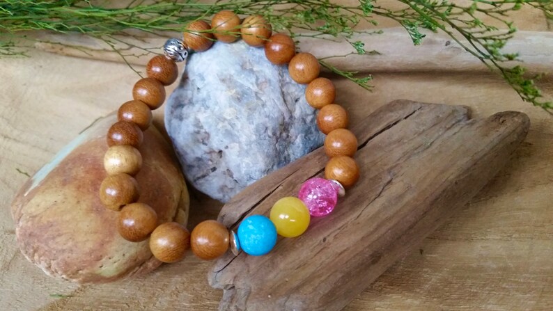 Pan Pride LGBTQ Wood Bead Bracelet w Pink Yellow Light Blue ~ Omnisexual Poly Gender-Blind Transitioning Genderfluid They Them Ze Xe Zim