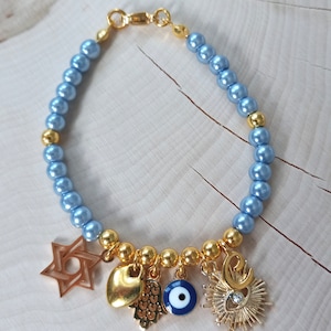 Judaica For Baby, Baby Boy Keepsake, Bris Gifts, Brit Milah, Jewish Charms, Hebrew Jewelry, Name Day Gifts, Blue Pearls, Lobster Claw Clasp