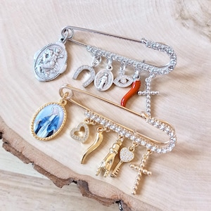 Customized Baby Pin, Saint Medals, Crib Pin, Baptism Pin, Custom Christian Charms, Christening Keepsake, Newborn Baby, Heirloom Crib Pin