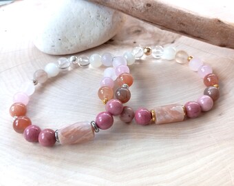 Childbirth Bracelet, Postpartum Recovery Bracelet, New Mom Bracelet, Postnatal, Breastfeed Nursing Support, Moonstone, Sunstone, Rhodonite