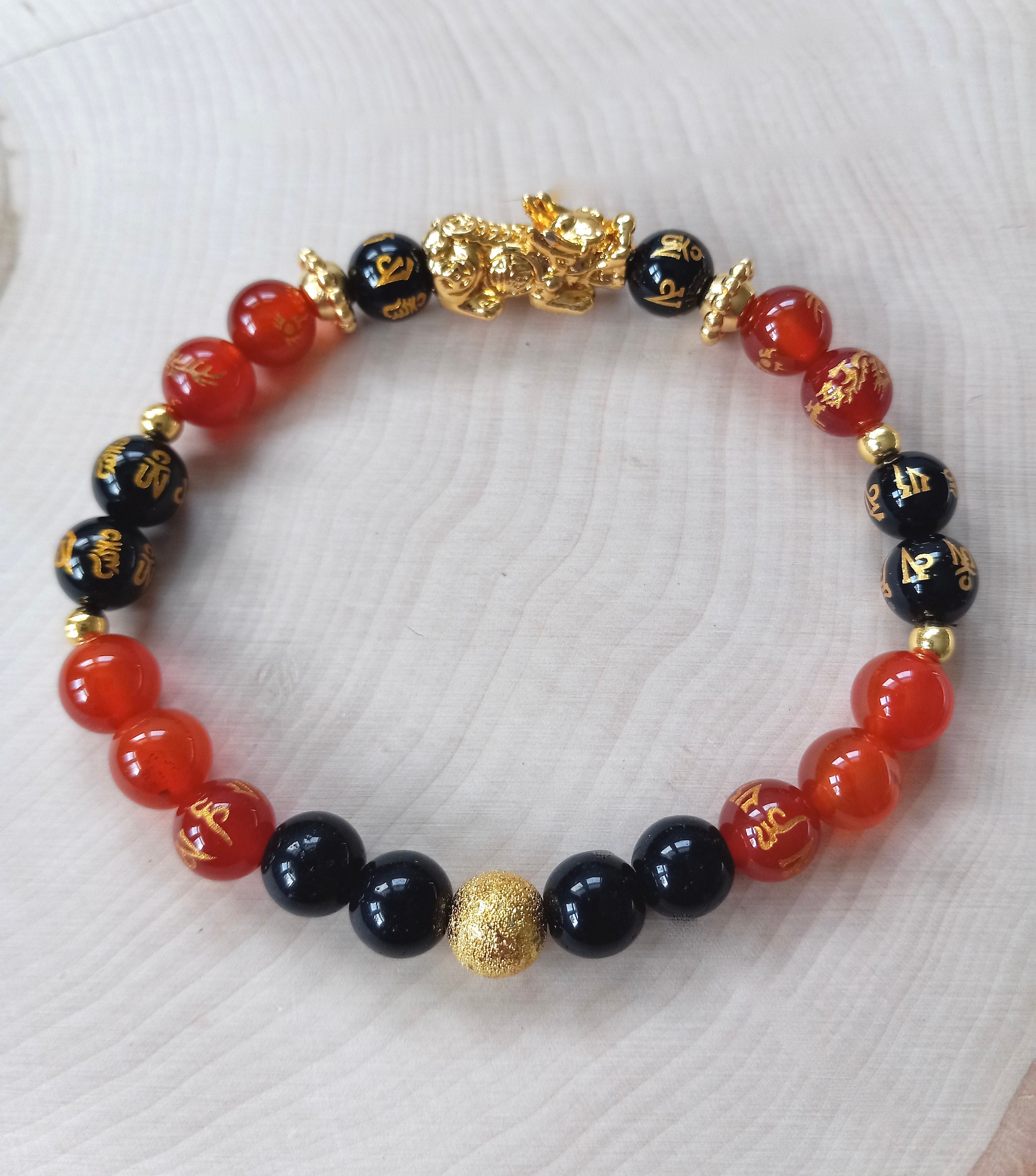 Chinese Pixiu Bracelet, Feng Shui Bracelet, Red Agate and