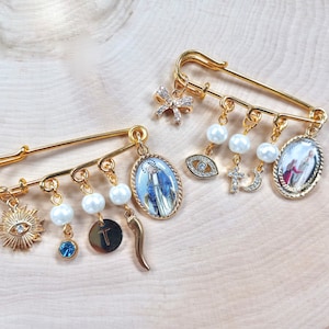 Baby Baptism Pin, Customized Charms, Gold Saint Medals, Protection Charms, Miraculous Medal, New Baby Gift, Decorative Pin, Christening Gift