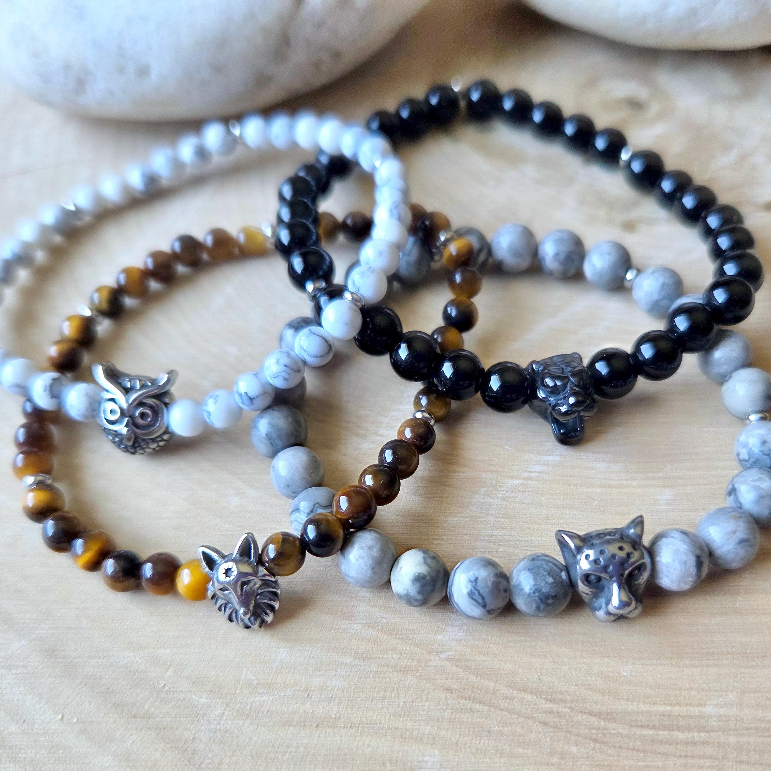 Fox Bracelet, Owl Bracelet, Leopard Tiger Head Bracelet, Animal Spirit, Sim Bead, Indigenous Totem A