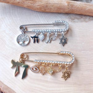 Judaica Heirloom Baby Pin, Hebrew, New Baby Keepsake Pin, Jewish Charm, Bris or Brit Milah, Baby Naming, Newborn Boy Girl, Crib Pin Heirloom