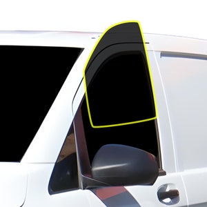 May include: A white van with a tinted window on the passenger side. The window is partially open and the window frame is outlined in yellow.
