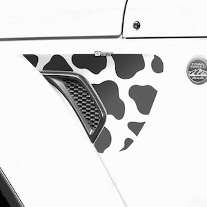 Fits 2018-2025 Jeep Wrangler JL and Gladiator 2020-2025 Precut Side Fender Vent Animal Cow Print Spots Vinyl Decal Stickers, Matte Black