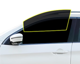 May include: A white car with tinted windows. The window on the driver's side is partially rolled down.