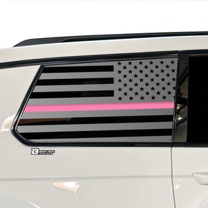 Fits 2021 - 2025 Jeep Grand Cherokee L Rear Quarter Window Thin Pink Line American Flag Vinyl Decal Stickers 2022 2023 2024 Cancer Awareness